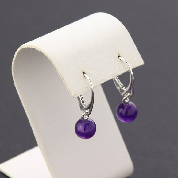 Silver (925) earrings with purple natural amethyst, diameter 8mm - Picture 9 of 12